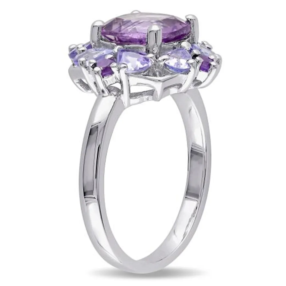 Julianna B Sterling Silver Amethyst & Tanzanite Floral Cluster Ring