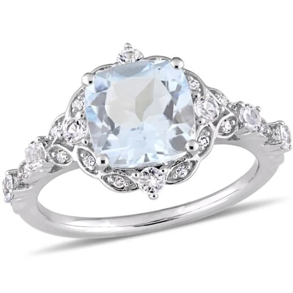 Julianna B 14K White Gold Aquamarine White Sapphire & Diamond Ring