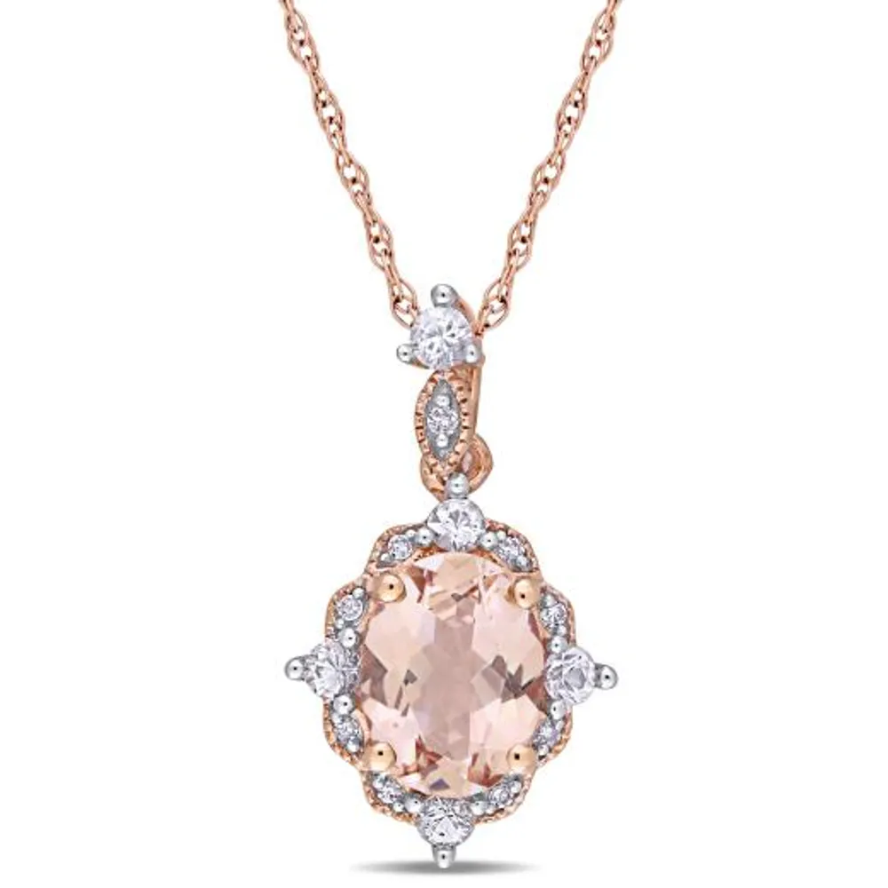 Julianna B 10K Rose Gold Morganite White Sapphire & Diamond Accent Drop Pendant