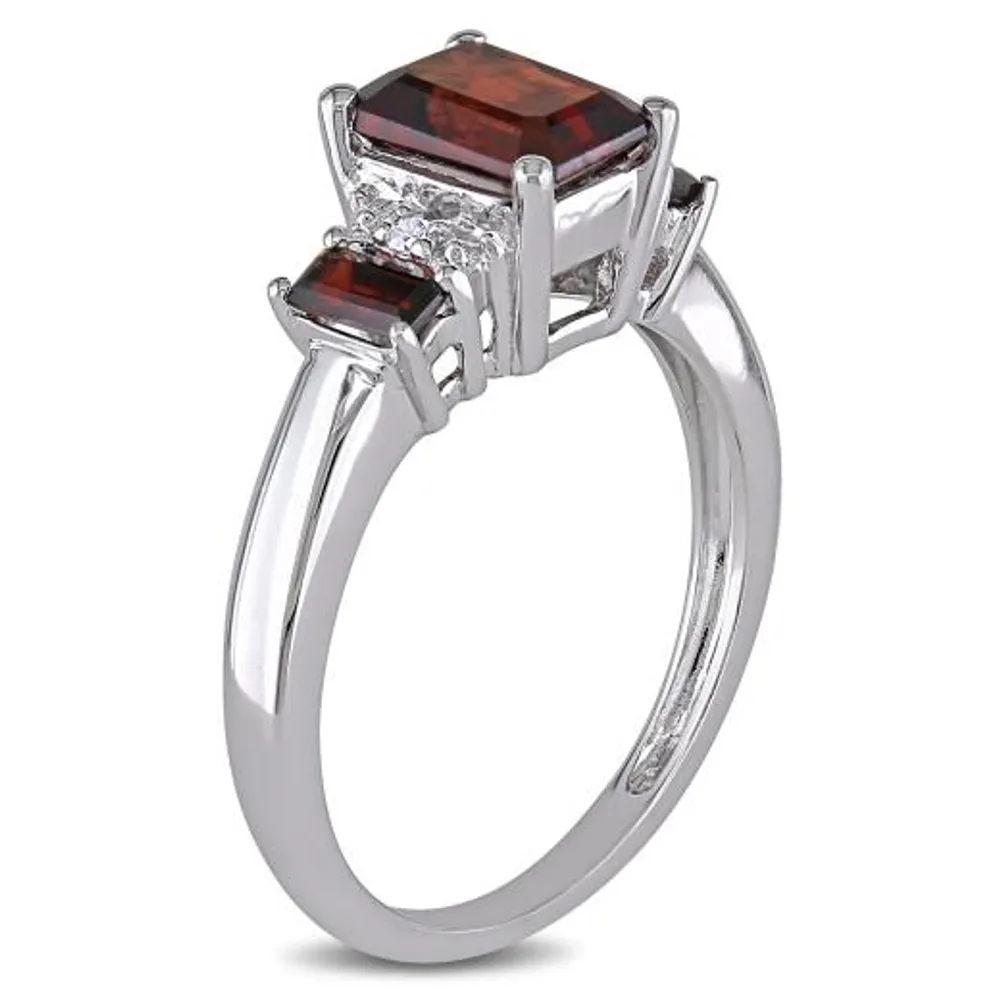Julianna B 10K White Gold Garnet & 0.02CTW Diamond Fashion Ring