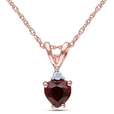 Julianna B 10K Rose Gold Garnet & Diamond Heart Pendant with Chain