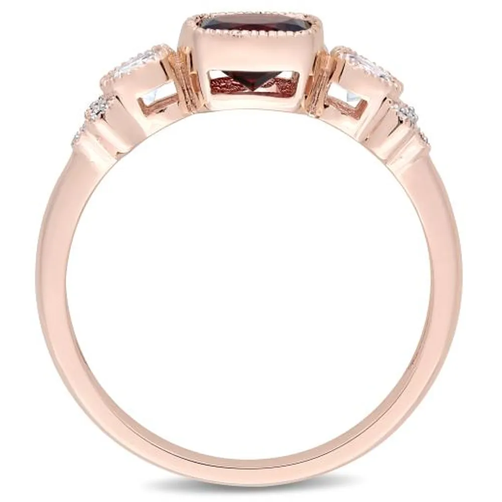 Julianna B 10K Rose Gold Garnet White Topaz & 0.03CTW Diamond Fashion Ring