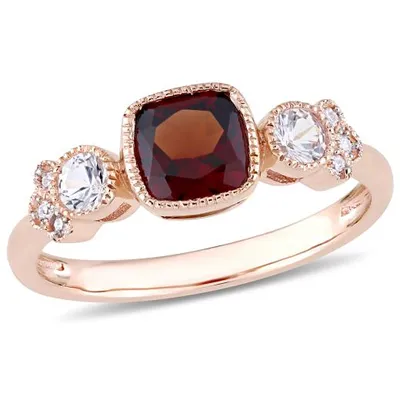 Julianna B 10K Rose Gold Garnet White Topaz & 0.03CTW Diamond Fashion Ring