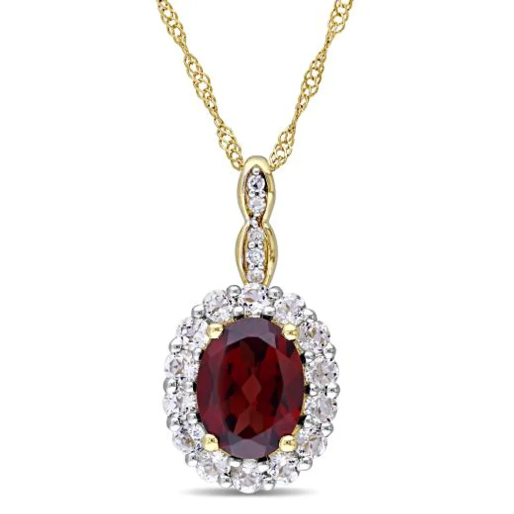 Julianna B 14K Yellow Gold Garnet White Topaz & Diamond Pendant with Chain