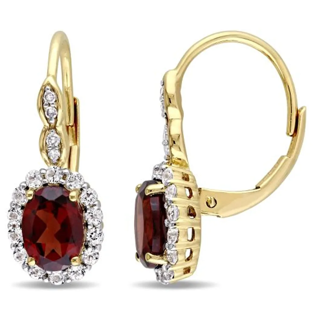 Julianna B 14K Yellow Gold Garnet White Topaz & Diamond Leverback Earrings