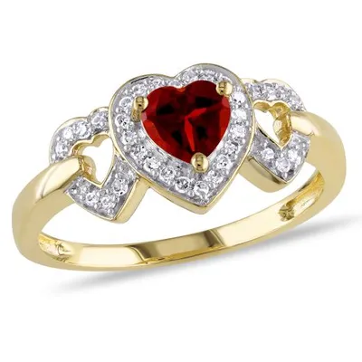 Julianna B 10K Yellow Gold Garnet & 0.13CT Diamond Heart Ring