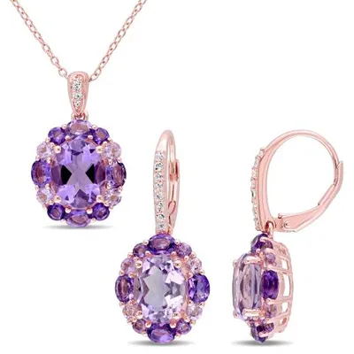 Julianna B Sterling Silver Amethyst Rose De France & White Topaz Two Piece Set