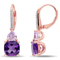 Julianna B Sterling Silver Amethyst Rose De France & Diamond Leverback Earrings