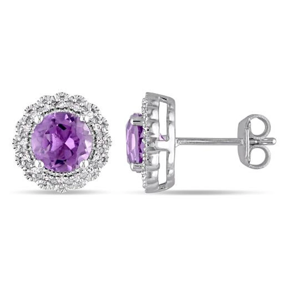 Julianna B Sterling Silver Amethyst & Diamond Earrings