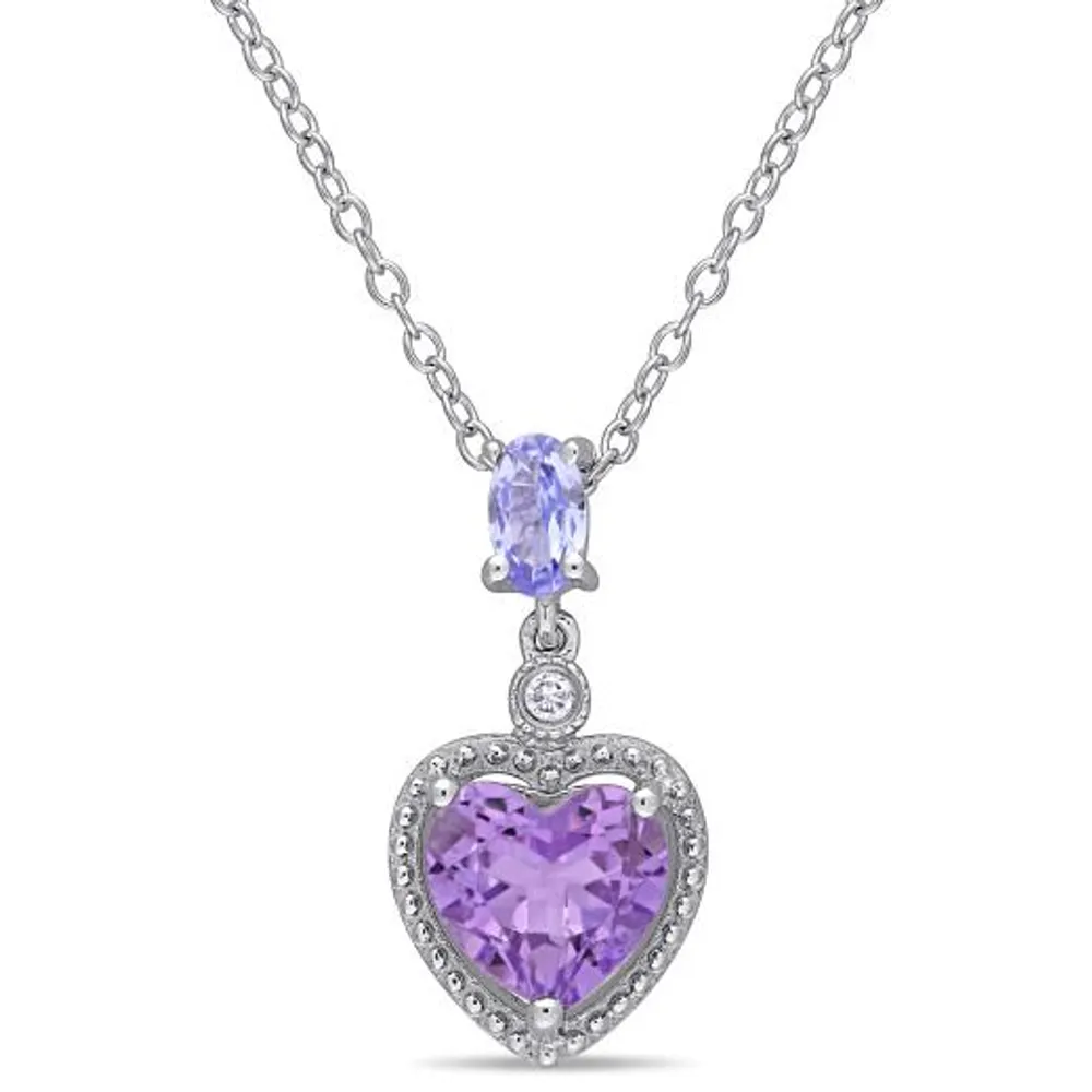 Julianna B Sterling Silver Amethyst, Tanzanite & 0.017CTW Diamond Heart Pendant