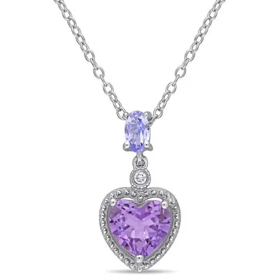 Julianna B Sterling Silver Amethyst, Tanzanite & 0.017CTW Diamond Heart Pendant