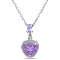 Julianna B Sterling Silver Amethyst, Tanzanite & 0.017CTW Diamond Heart Pendant