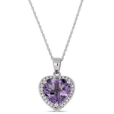 Julianna B 10K White Gold Amethyst & Diamond Fashion Pendant