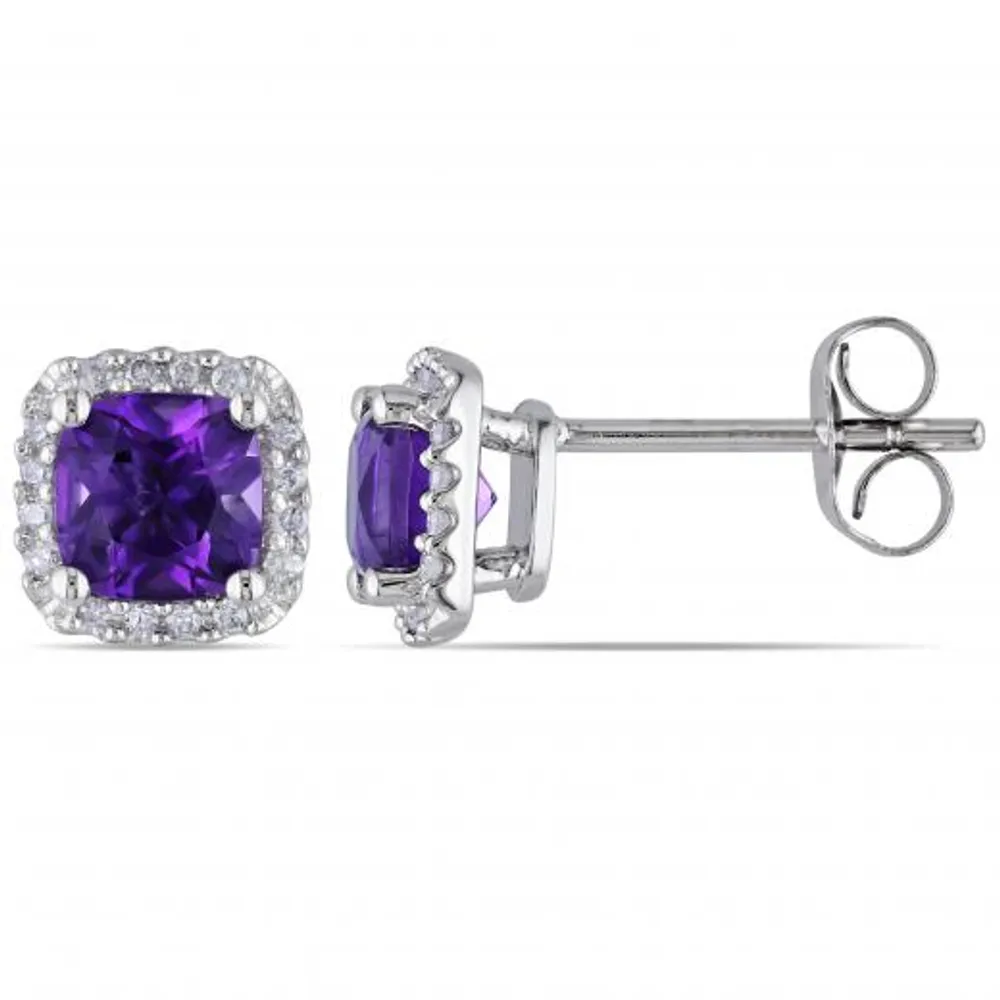 Julianna B 10K White Gold Amethyst & Diamond Earrings