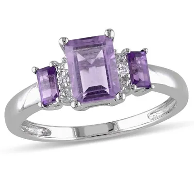 Julianna B 10K White Gold Amethyst & 0.02CTW Diamond Fashion Ring