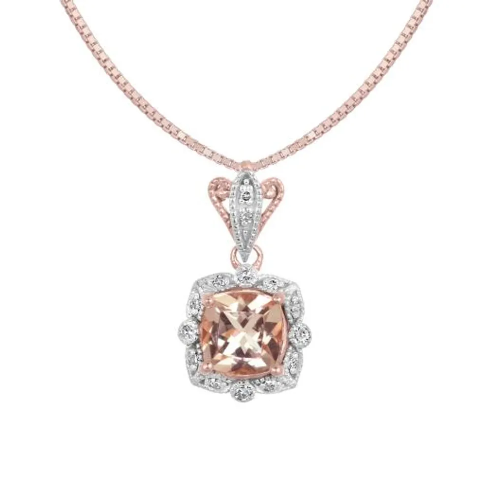 10K Rose Gold Morganite & Diamond Pendant with Chain