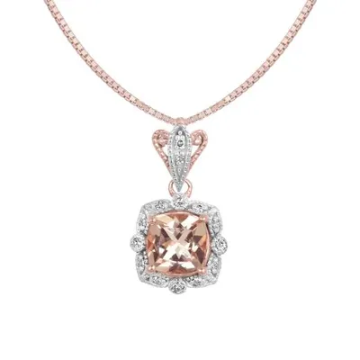 10K Rose Gold Morganite & Diamond Pendant with Chain