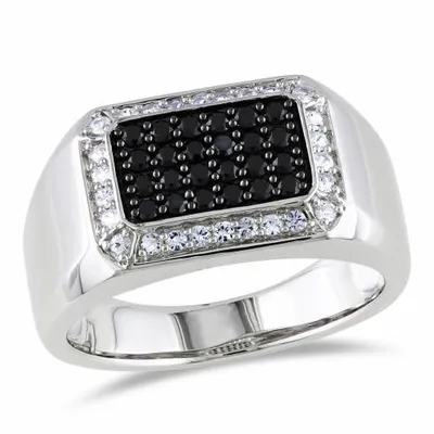 Julianna B Sterling Silver Black Spinel and White Sapphire Men's Ring
