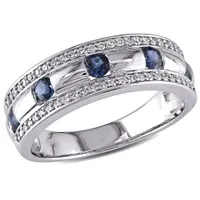 Julianna B 10K White Gold 0.25CTW Diamond & Sapphire Anniversary Band