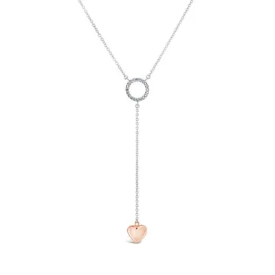 Sterling Silver 10K Rose Gold Diamond Heart Necklace