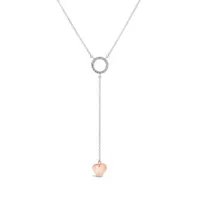 Sterling Silver 10K Rose Gold Diamond Heart Necklace