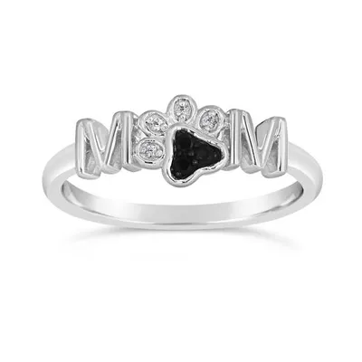 Sterling Silver Treated Black Diamond Mom Pet Ring