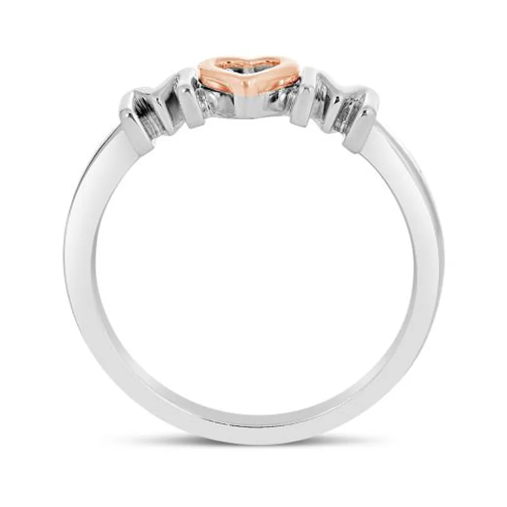 Sterling Silver 10K Rose Gold Diamond Mom Heart Ring