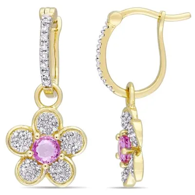 Julianna B 14K Yellow Gold Pink Sapphire & 0.23CTW Diamond Dangle Earrings