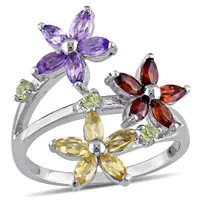 Julianna B Sterling Silver Amethyst Garnet & Citrine Floral Ring