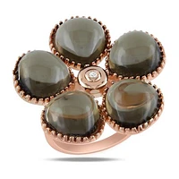 Julianna B Rose Plated Sterling Silver Smoky Quartz & Diamond Floral Ring