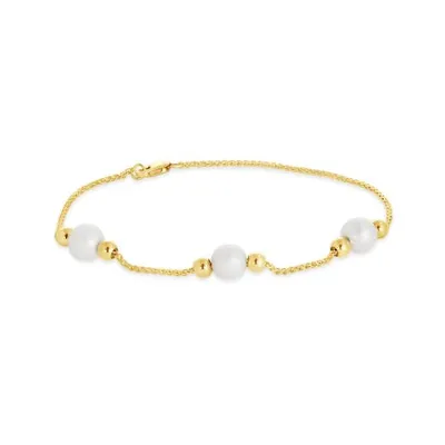 10K Yellow Gold Pearl & Bead Adjustable Bracelet