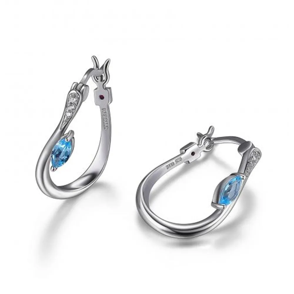 Elle "Moon Shadow" Blue Topaz and Cubic Zirconia Hoop Earrings