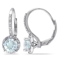 Julianna B Sterling Silver Aquamarine & Diamond Leverback Earrings