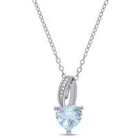 Julianna B Sterling Silver Aquamarine & Diamond Heart Pendant with Chain