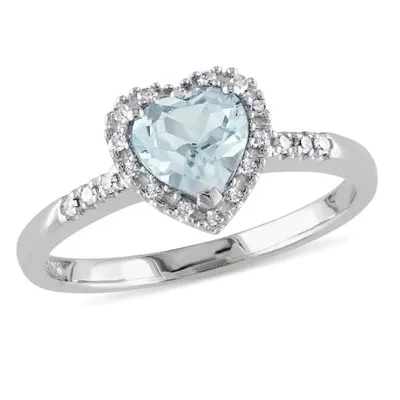 Julianna B Sterling Silver Aquamarine & 0.10CT Diamond Heart Ring