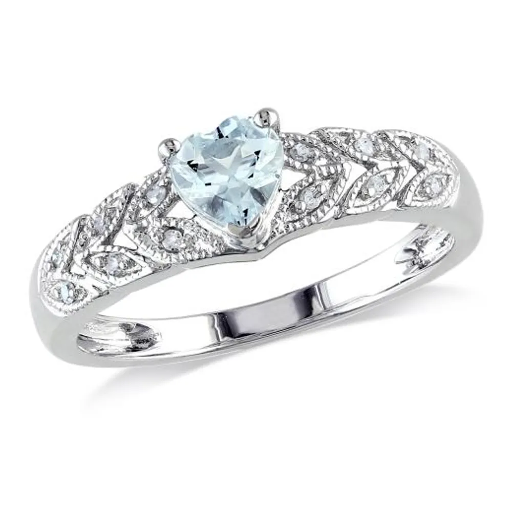 Julianna B Sterling Silver Aquamarine & 0.05CT Diamond Heart Ring