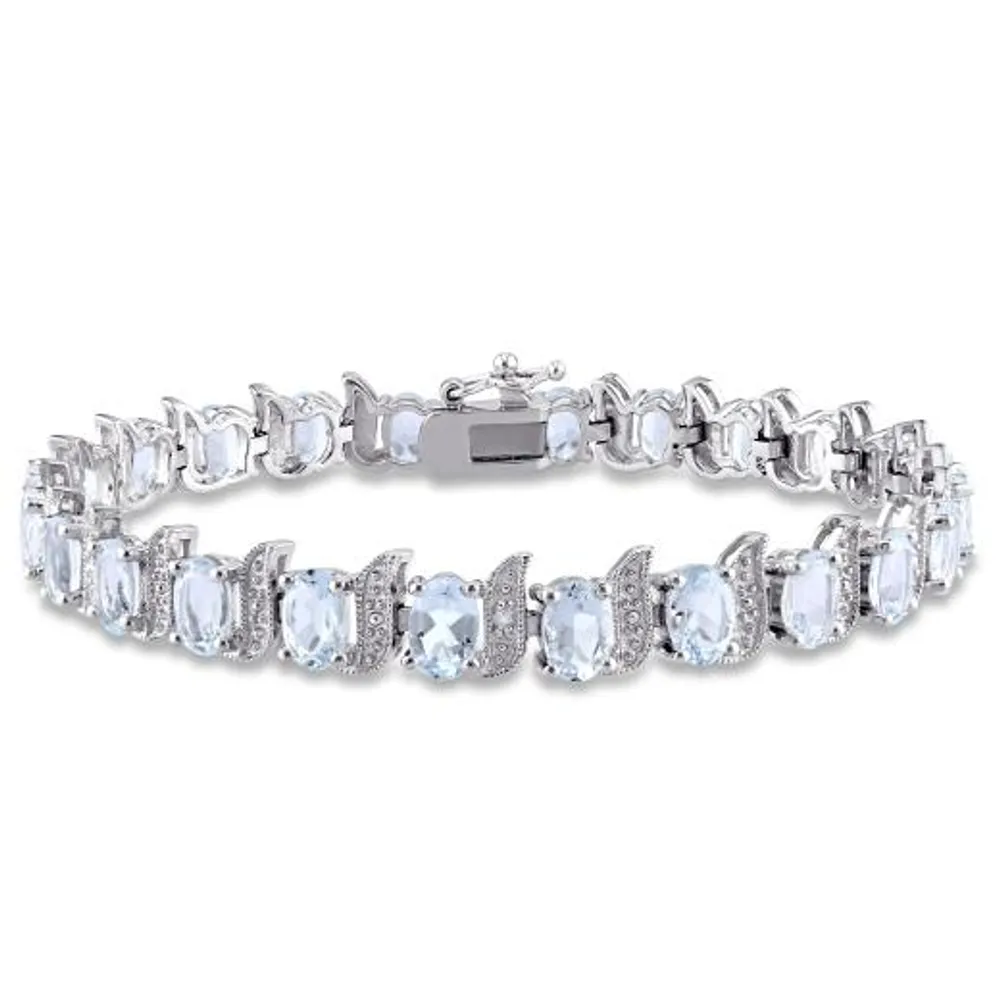 Julianna B Sterling Silver Aquamarine & Diamond Bracelet