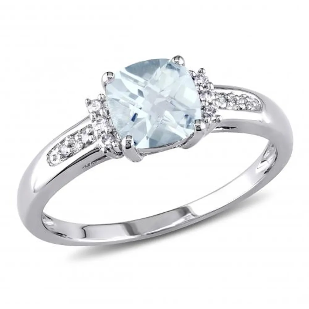 Julianna B 10K White Gold Aquamarine & 0.05CT Diamond Fashion Ring
