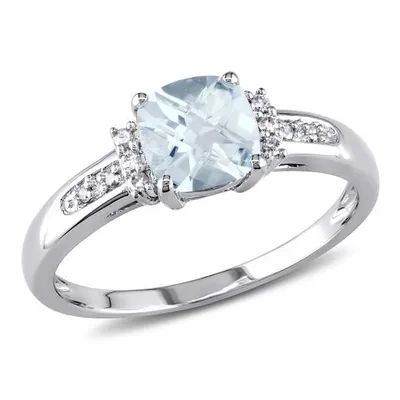 Julianna B 10K White Gold Aquamarine & 0.05CTW Diamond Fashion Ring