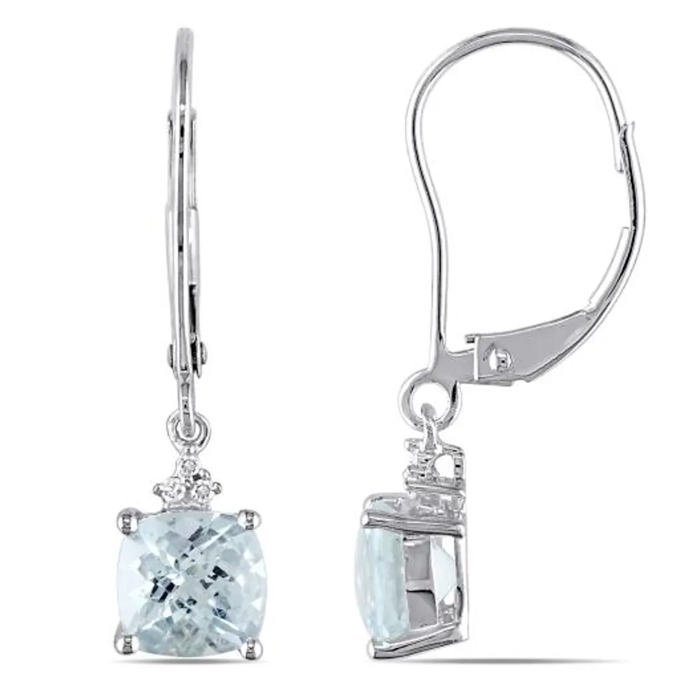 Julianna B 10K White Gold Aquamarine & Diamond Leverback Earrings