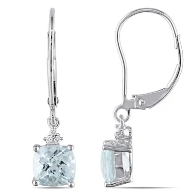 Julianna B 10K White Gold Aquamarine & Diamond Leverback Earrings