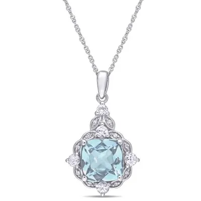 Julianna B 14K White Gold Aquamarine Diamond & White Sapphire Pendant