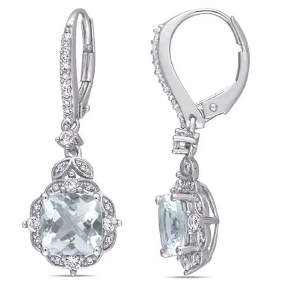 Julianna B 14K White Gold Aquamarine Diamond & White Sapphire Leverback Earrings