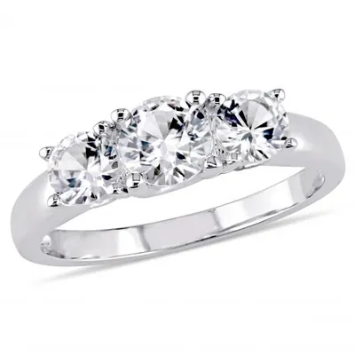 Julianna B 10K White Gold Created White Sapphire Three-Stone Engagement Ring