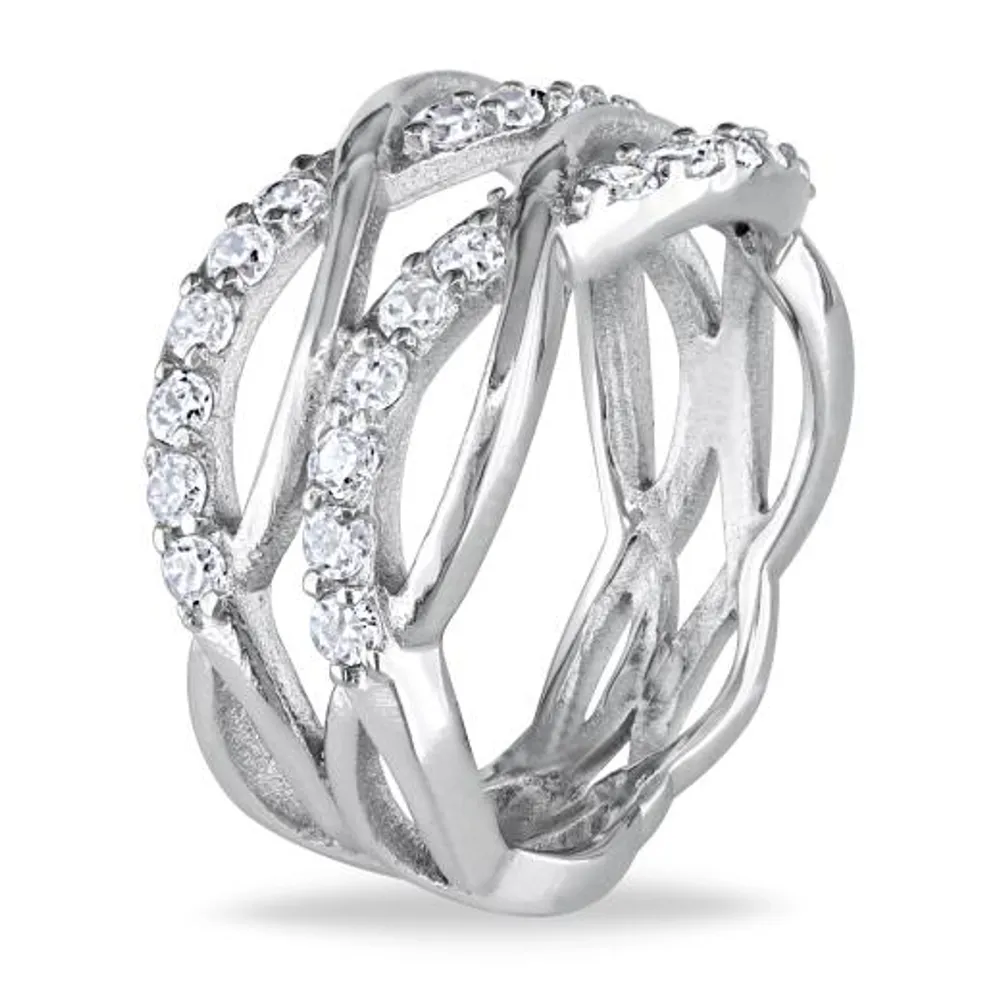 Julianna B Sterling Silver Cubic Zirconia Crisscross Ring