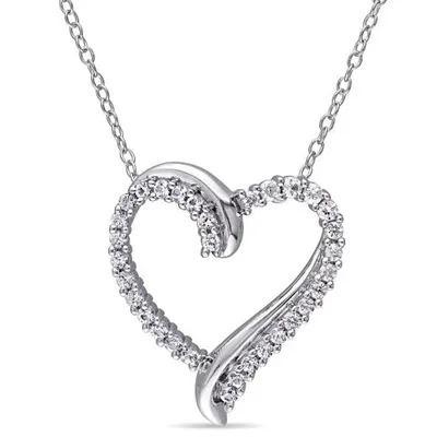 Julianna B Sterling Silver Created White Sapphire Crossover Heart Necklace