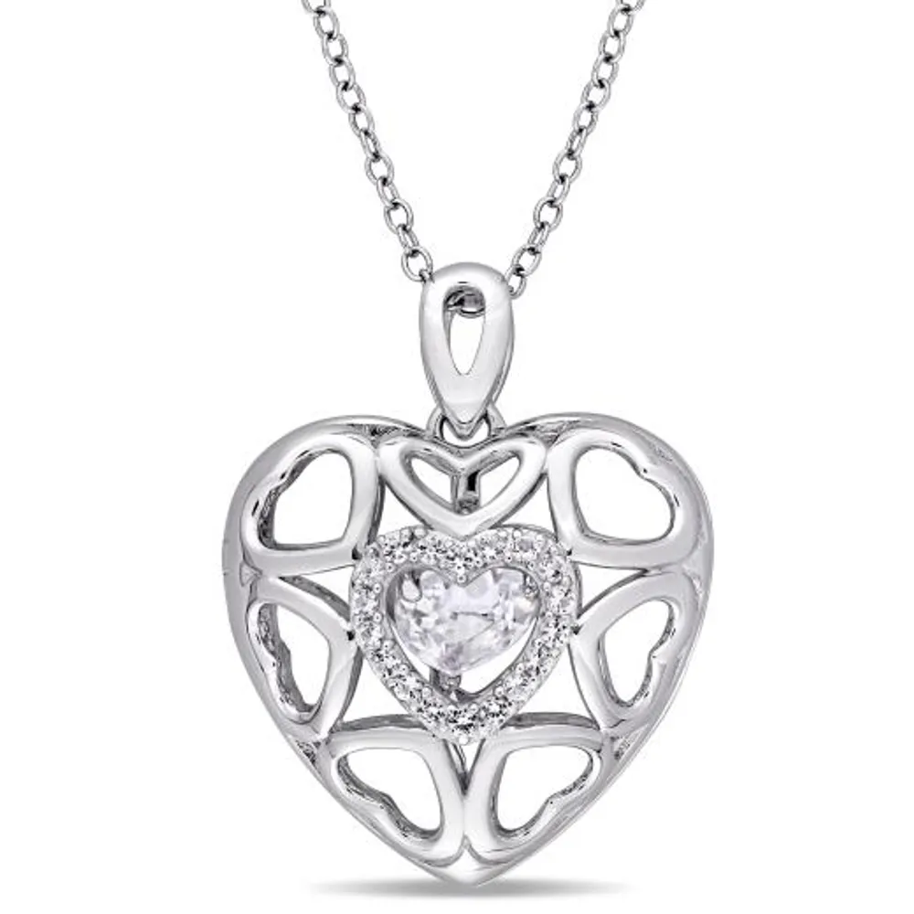 Julianna B Sterling Silver White Topaz Heart Locket Pendant with Chain