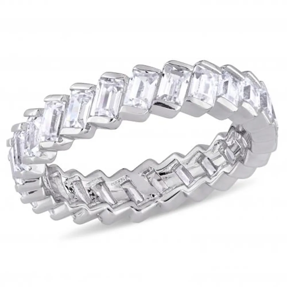 Julianna B Sterling Silver Baguette-Shaped Cubic Zirconia Angled Eternity Ring