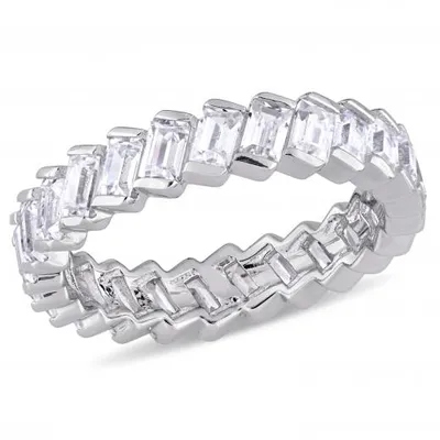 Julianna B Sterling Silver Baguette-Shaped Cubic Zirconia Angled Eternity Ring