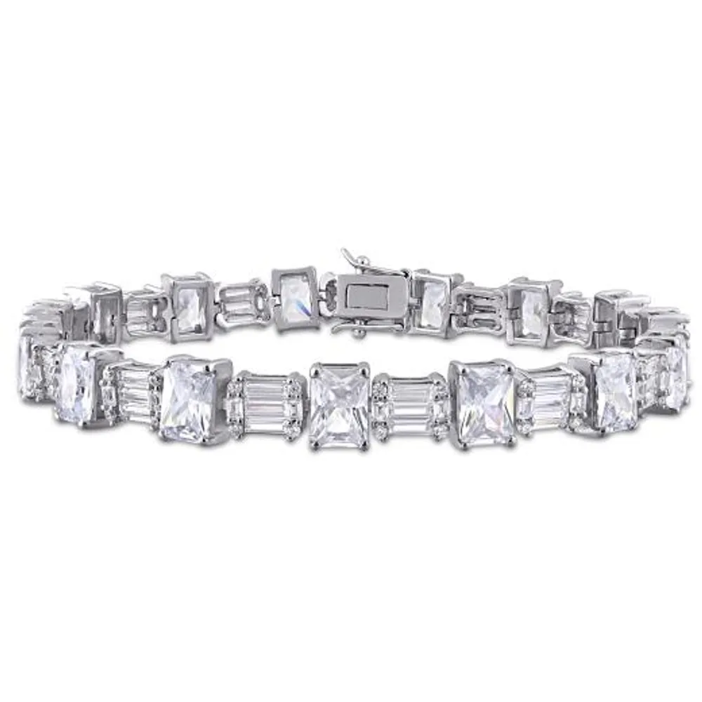 Julianna B Sterling Silver Multi-Cut Cubic Zirconia Tennis Link Bracelet